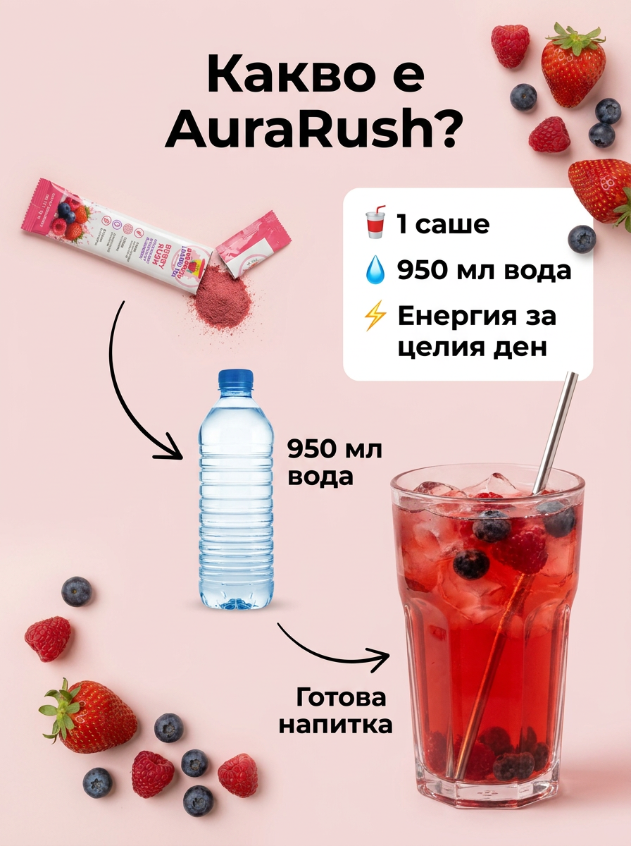 AuraRush™ Loaded Tea  Berry Rush – Естествена енергийна напитка с кофеин от зелен чай и електролити