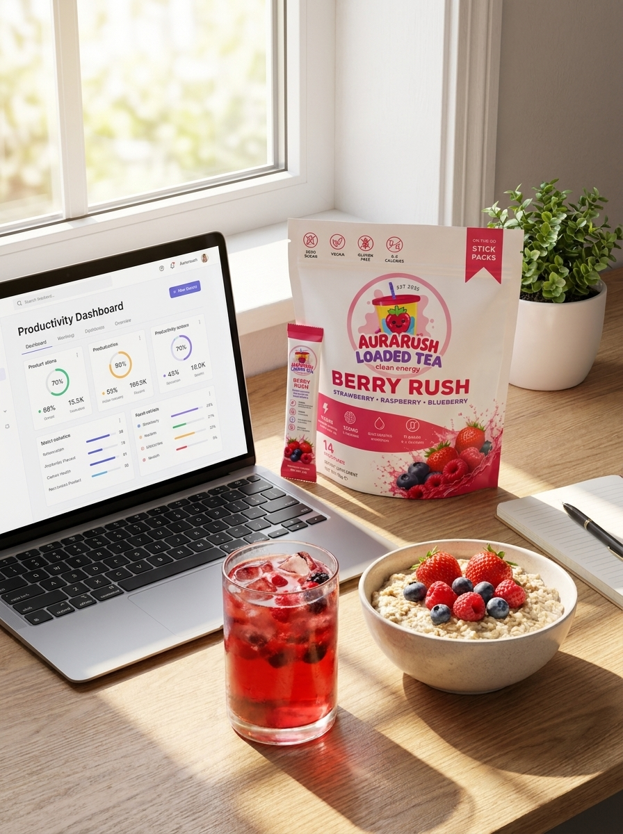 AuraRush™ Loaded Tea  Berry Rush – Естествена енергийна напитка с кофеин от зелен чай и електролити