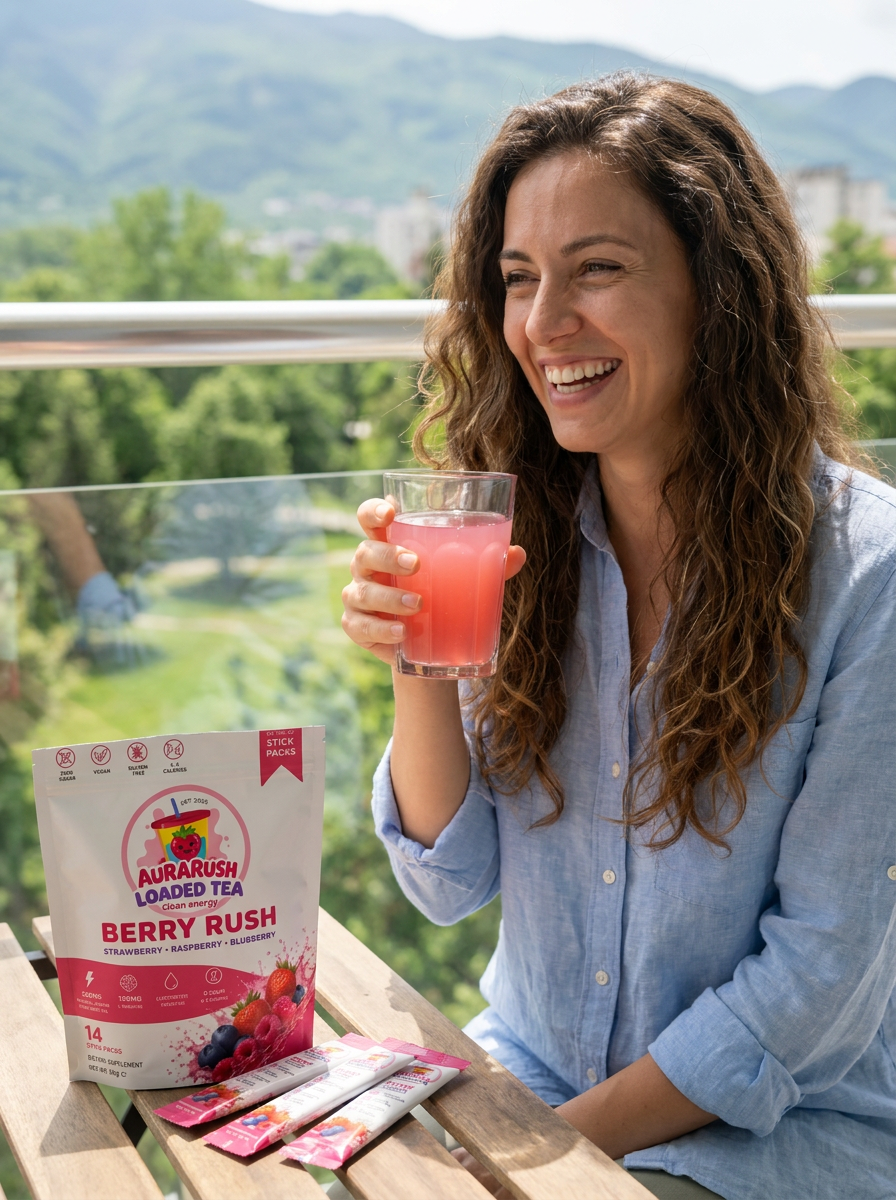 AuraRush™ Loaded Tea  Berry Rush – Естествена енергийна напитка с кофеин от зелен чай и електролити